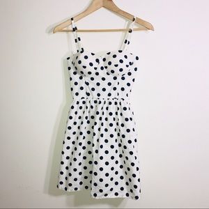 Blue and white polka dot dress